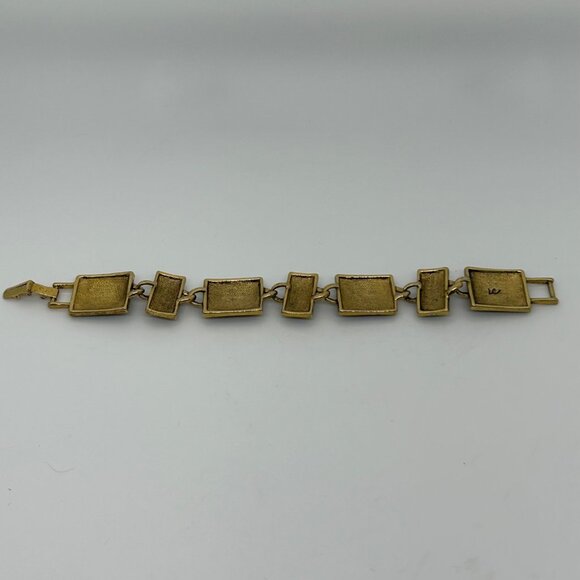 Vintage Liz Claiborne Enamel Floral Panel Bracelet With Green & Red Details Gold - Picture 10 of 16